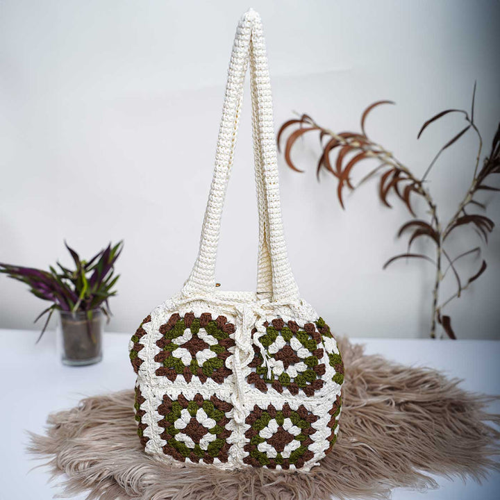 Handmade Crochet Military Design Everyday Cotton Tote Bag