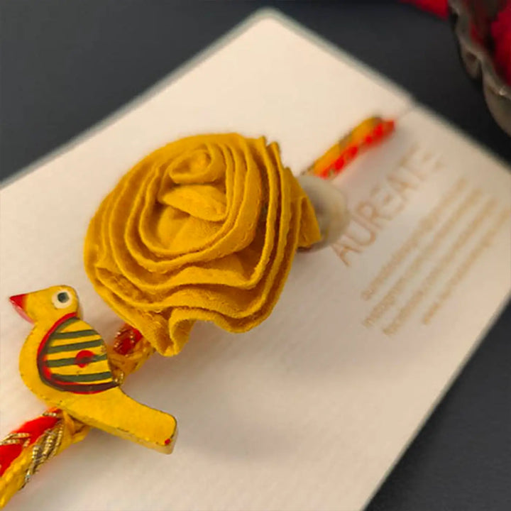 Handmade Yellow Chidiya Rakhi With Roli Chawal