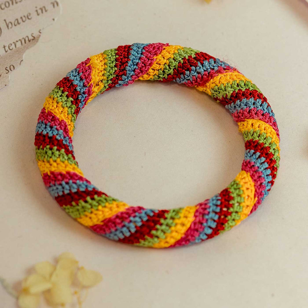 Handmade Crochet Rangat Multicolor Stripes Bangle