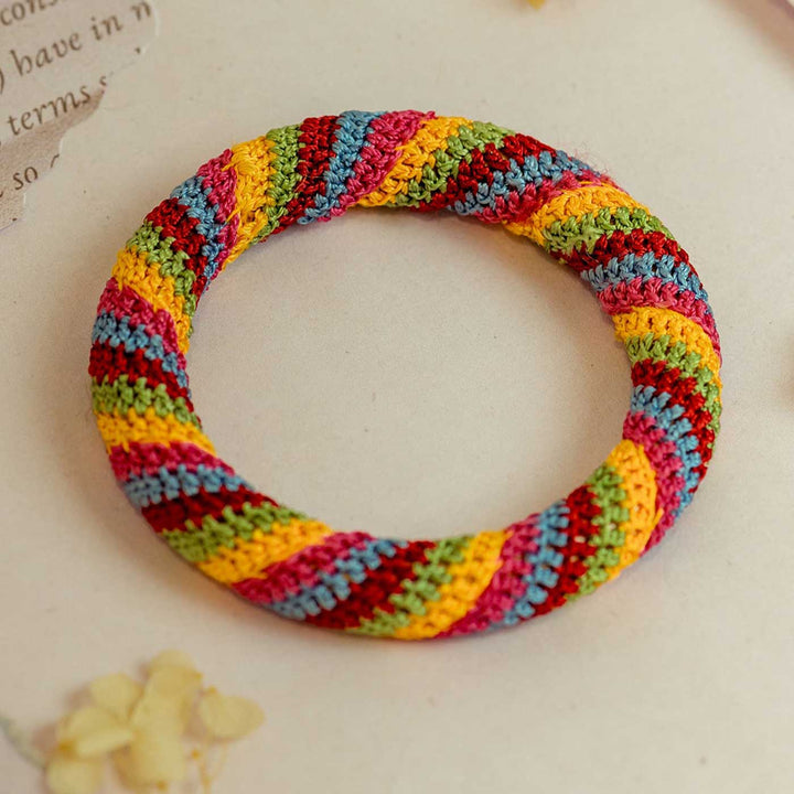 Handmade Crochet Rangat Multicolor Stripes Bangle