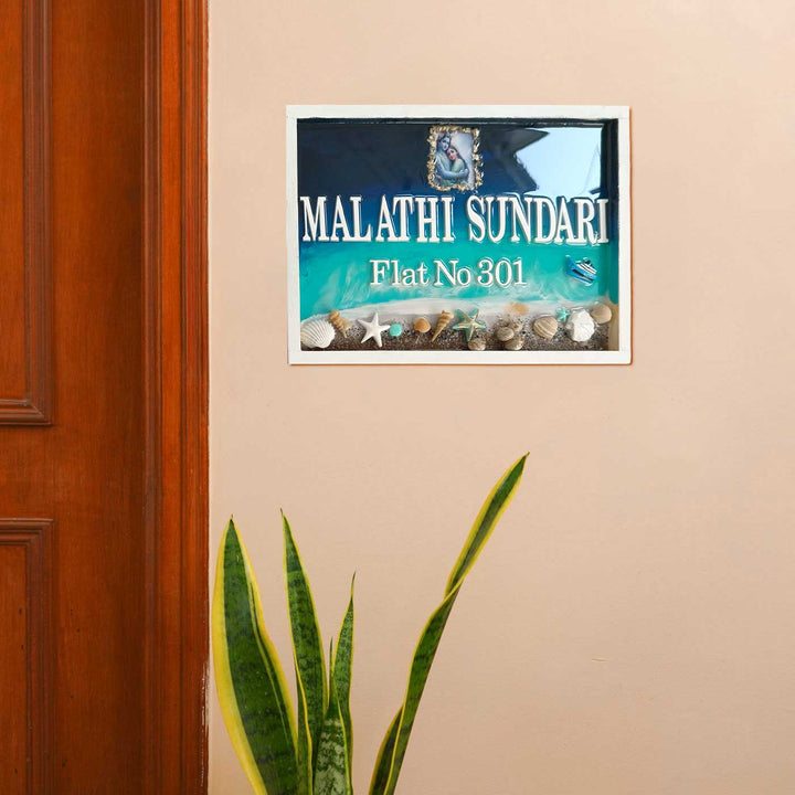 Personalized Krishna & Ocean Theme Resin Name Plate
