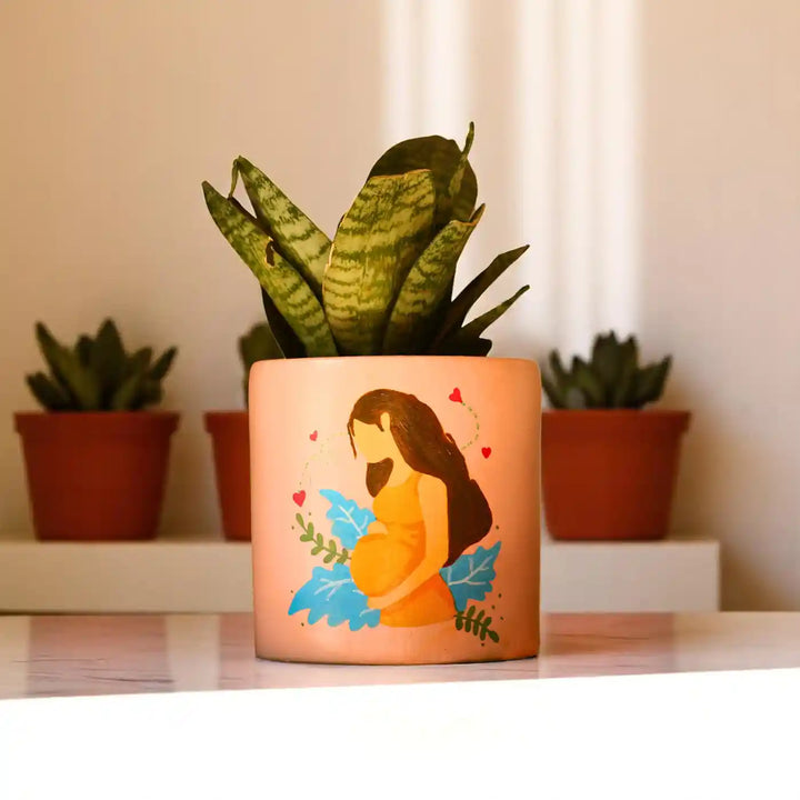Customized Hand-Painted Pregnant Lady Terracotta Planter
