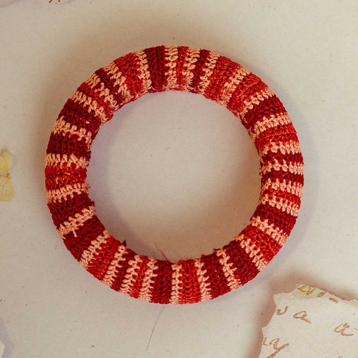 Handmade Crochet Rangat Red Striped Chunky Bangle