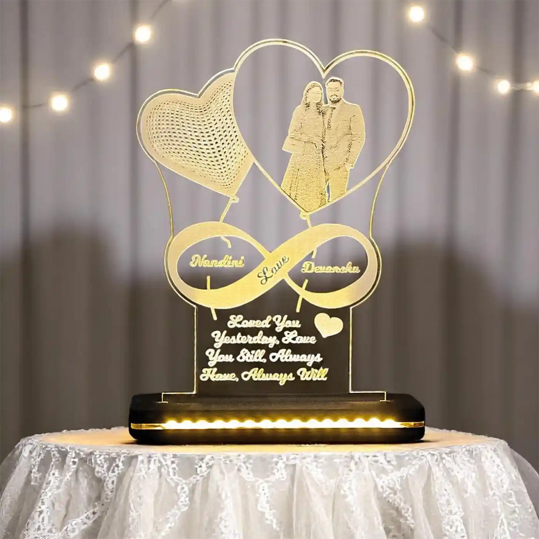Photo Personalized Engraved Heart Theme Acrylic Table Lamp