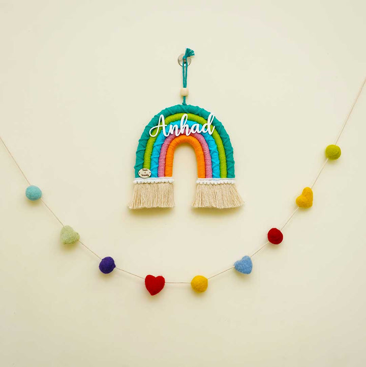 Macrame Rainbow Personalized Kids' Nameplate & Bunting Combo