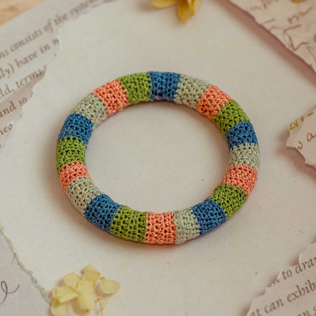 Handmade Crochet Rangat Orange Green And Blue Stripes Bangle
