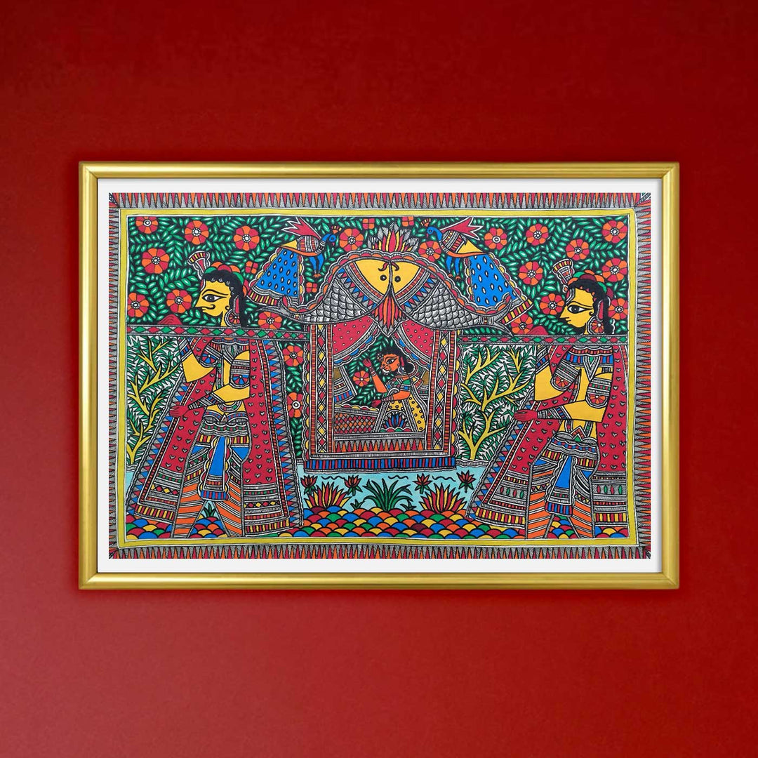 22 x 30 Inch | Floral Frame of Love | Original Hand Painted Madhubani Painting | Natural Pigments On Paper