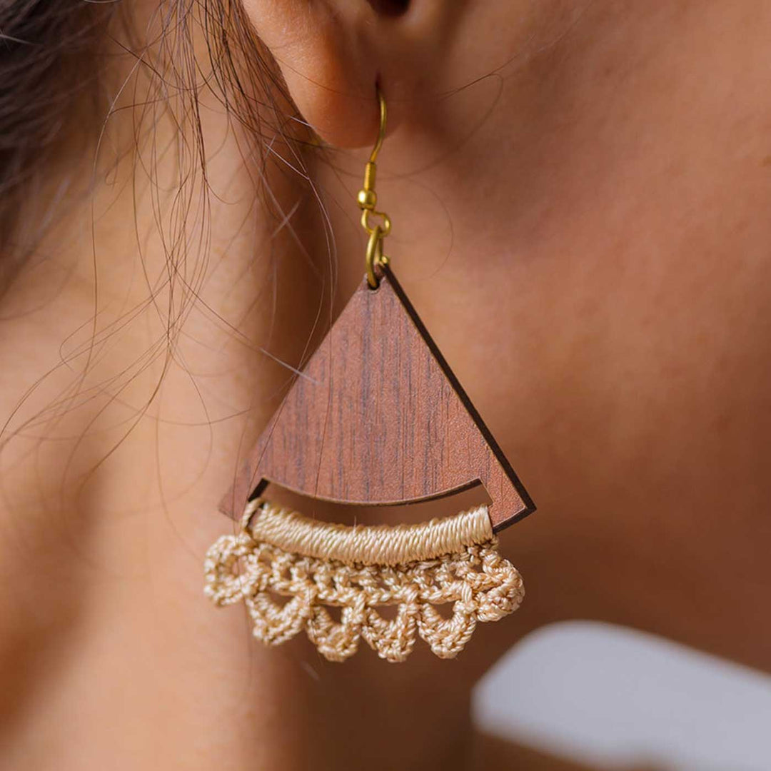 Handmade Crochet Beige Pie Drop Earrings