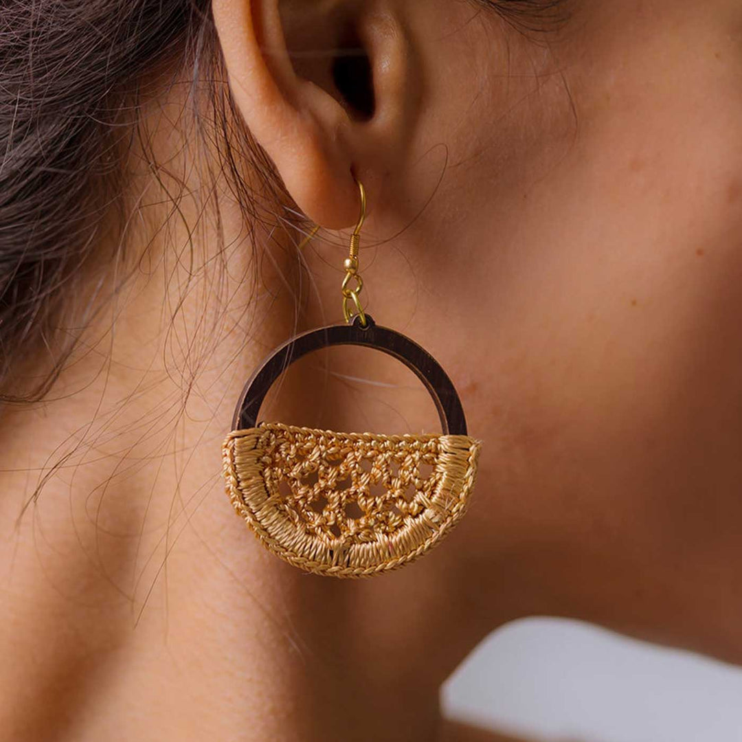 Handmade Crochet Beige Jharokha Earrings