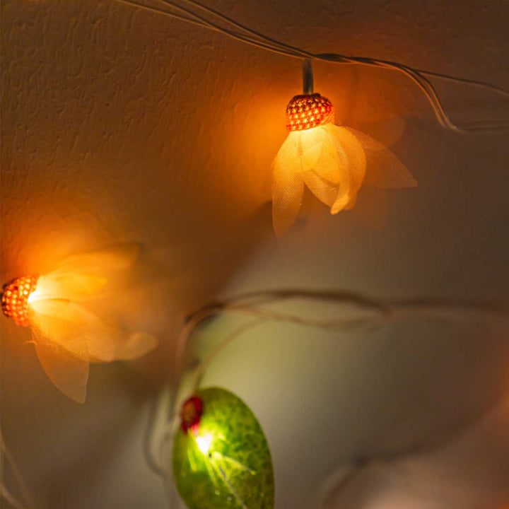 Handmade Crochet Radiant Orange Floral Design Felt Fairy Light