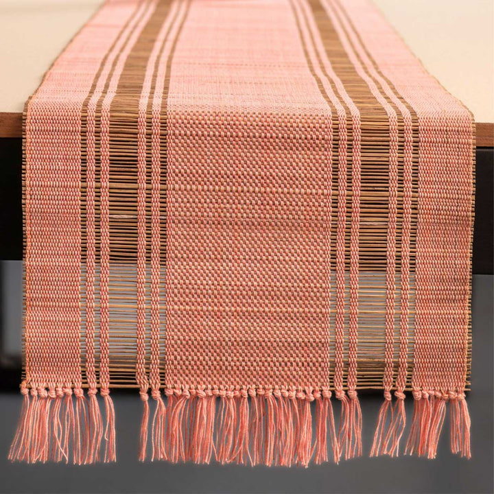 Hand Woven Double Striped Madhurkati Peach Table Runner
