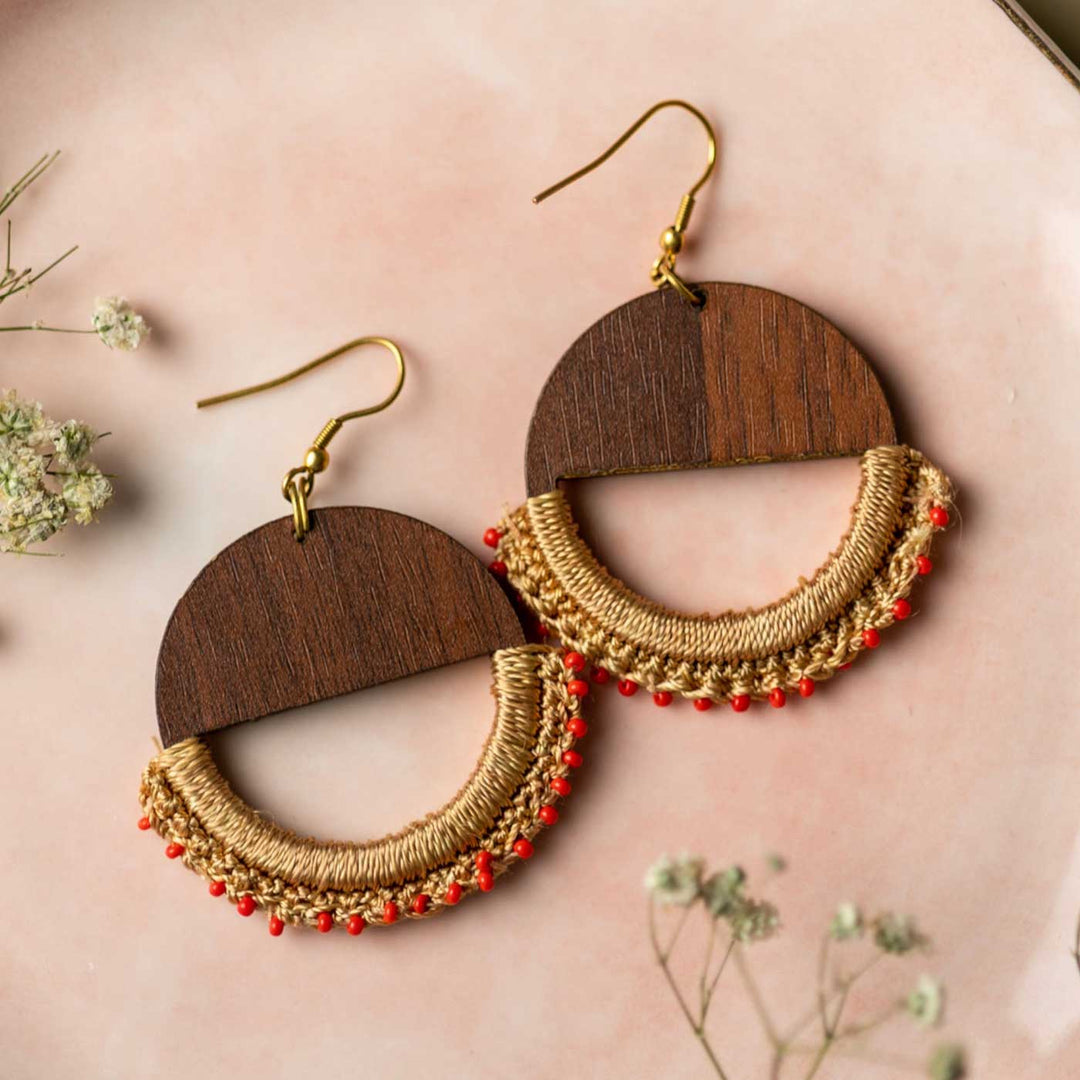 Handmade Beige Crescent Moon Earrings