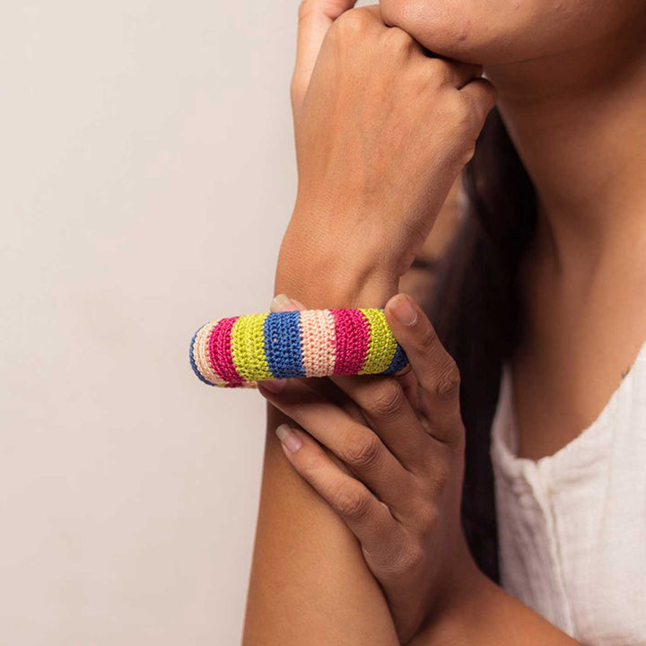 Handmade Crochet Rangat Multicolor Striped Chunky Bangle