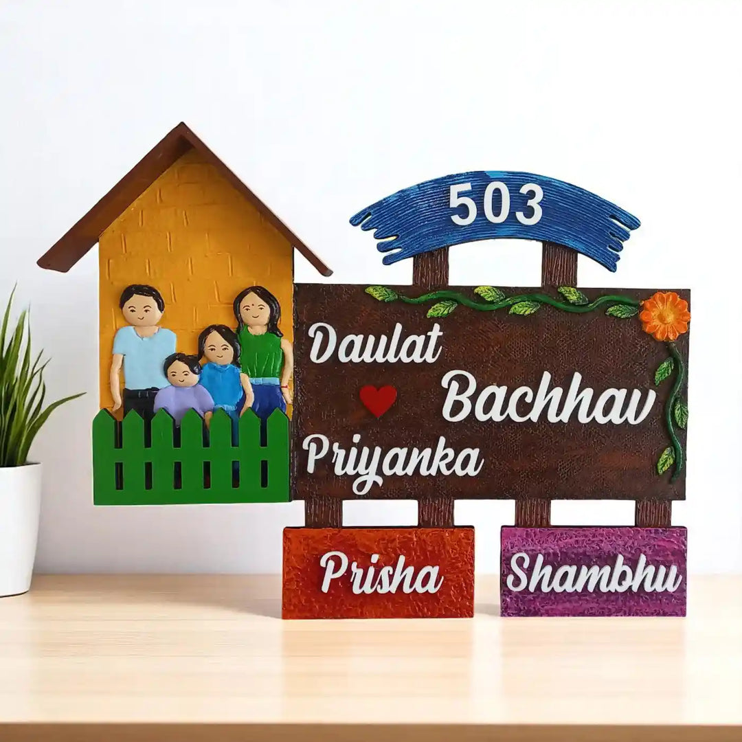 Personalized Hand-Painted Family Mural Wooden Name Plate