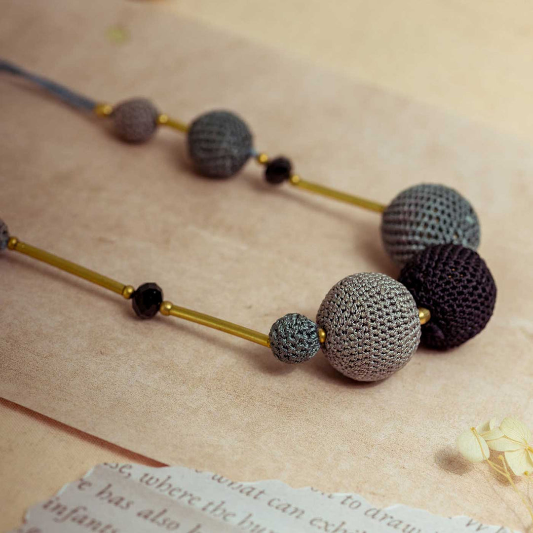 Handmade Crochet Grey Gulnaar Mystic Bead Necklace
