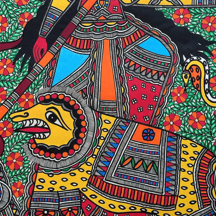 22 x 30 Inch | Durga Mahishasura Mardini | Original Hand Painted Madhubani Painting | Natural Pigments On Paper