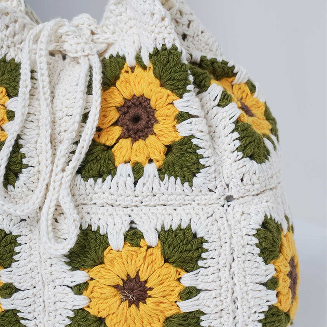 Handmade Crochet Sunflower Design Cotton Handbag