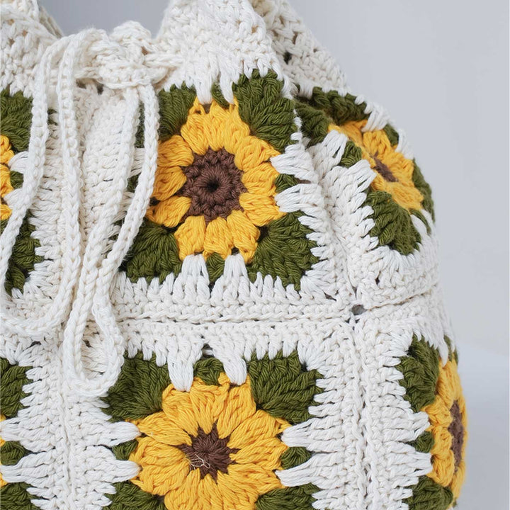 Handmade Crochet Sunflower Design Cotton Handbag