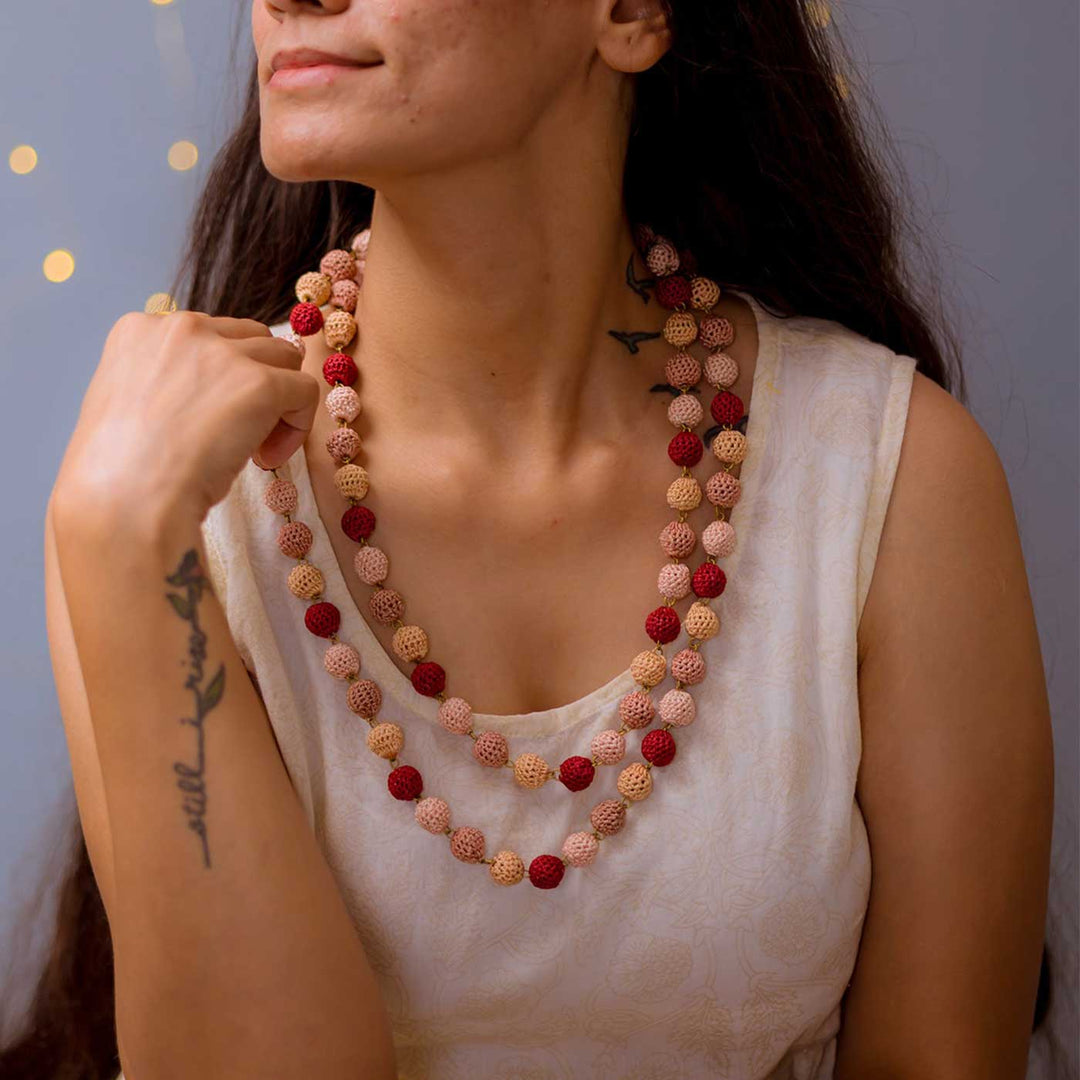 Handmade Crochet Rust Deslight Beaded Necklace