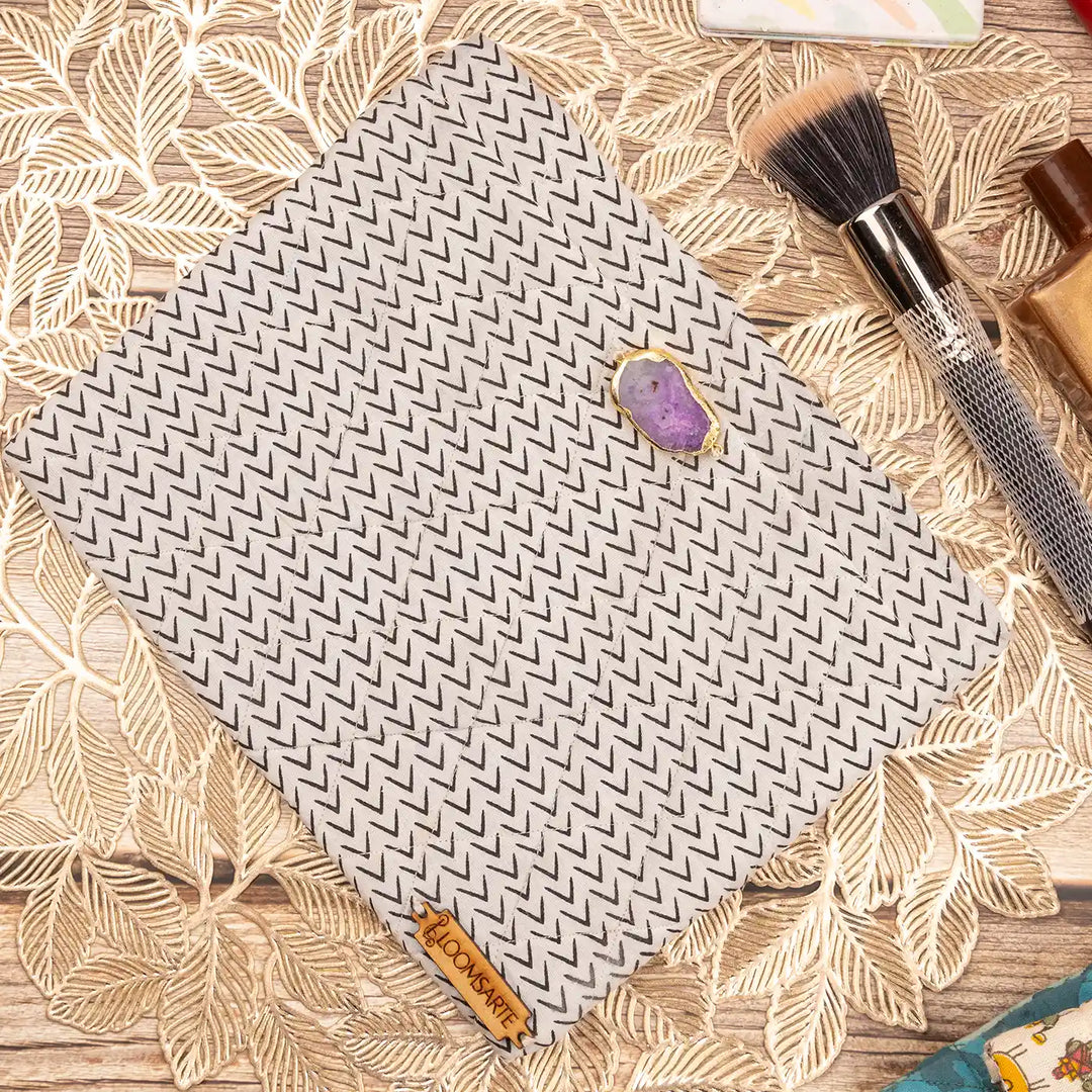 Black And White Cotton Ecofriendly Travel Pouch Multipurpose Organizer | 9 x 7 inch