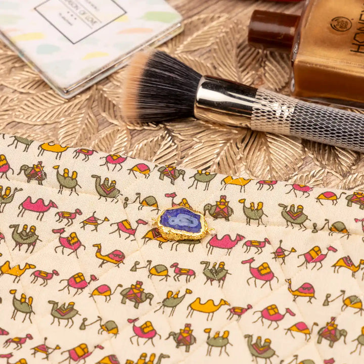 Zoo Print Cotton Fabric Coated MDF Travel Pouch | 9 x 7 inch