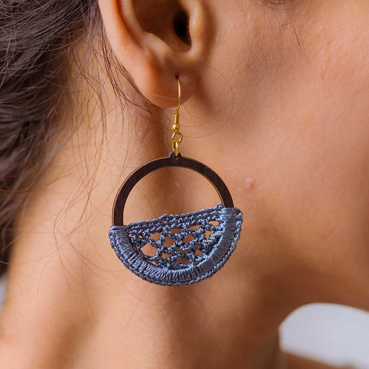 Handmade Crochet Grey Jharokha Earrings