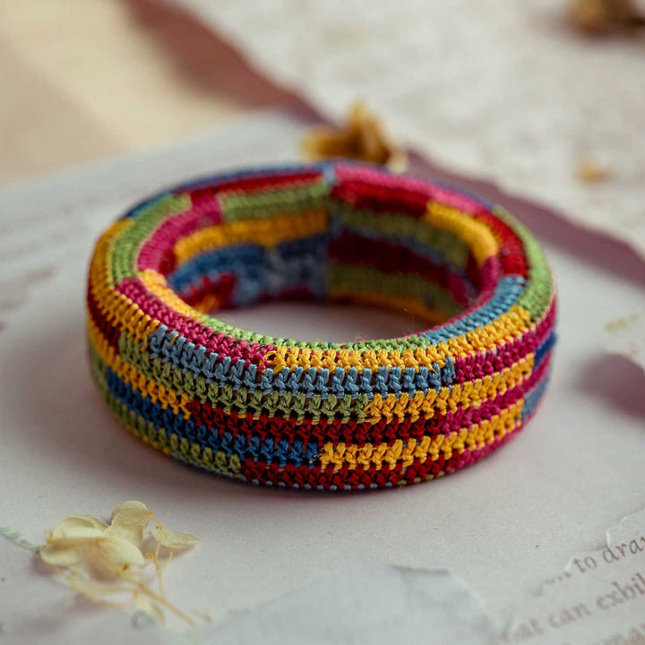 Handmade Crochet Rangat Mosaic Multicolor Chunky Bangle