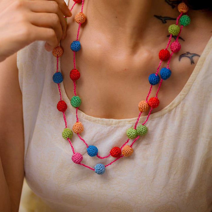 Handmade Crochet Multicolor Small Beads Mela Necklace