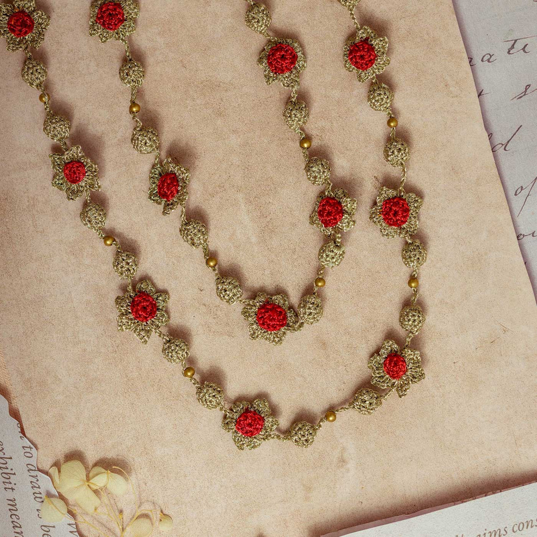 Handmade Crochet Gulnaar Gold Daisies Bead Necklace