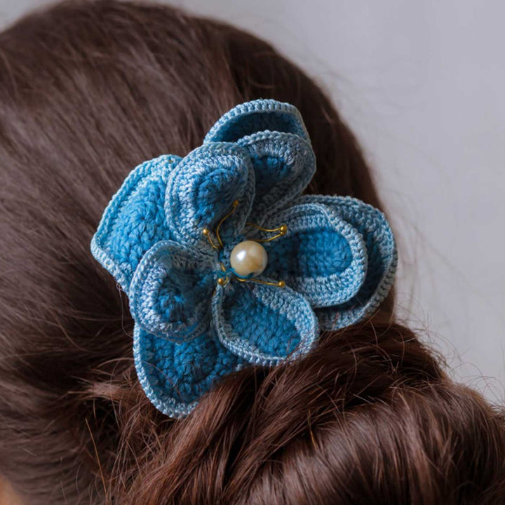 Handmade Crochet Blue Lotus Design Hairstick