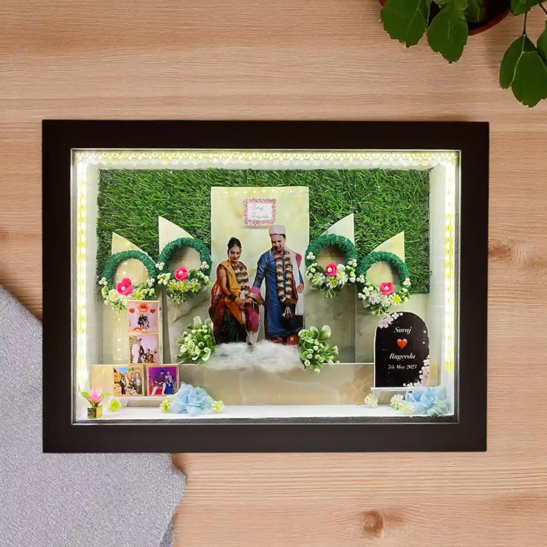 12 x 16 Inches | Photo Personalized Handmade Wedding Theme MDF Wood Decorative Plaque With Lights