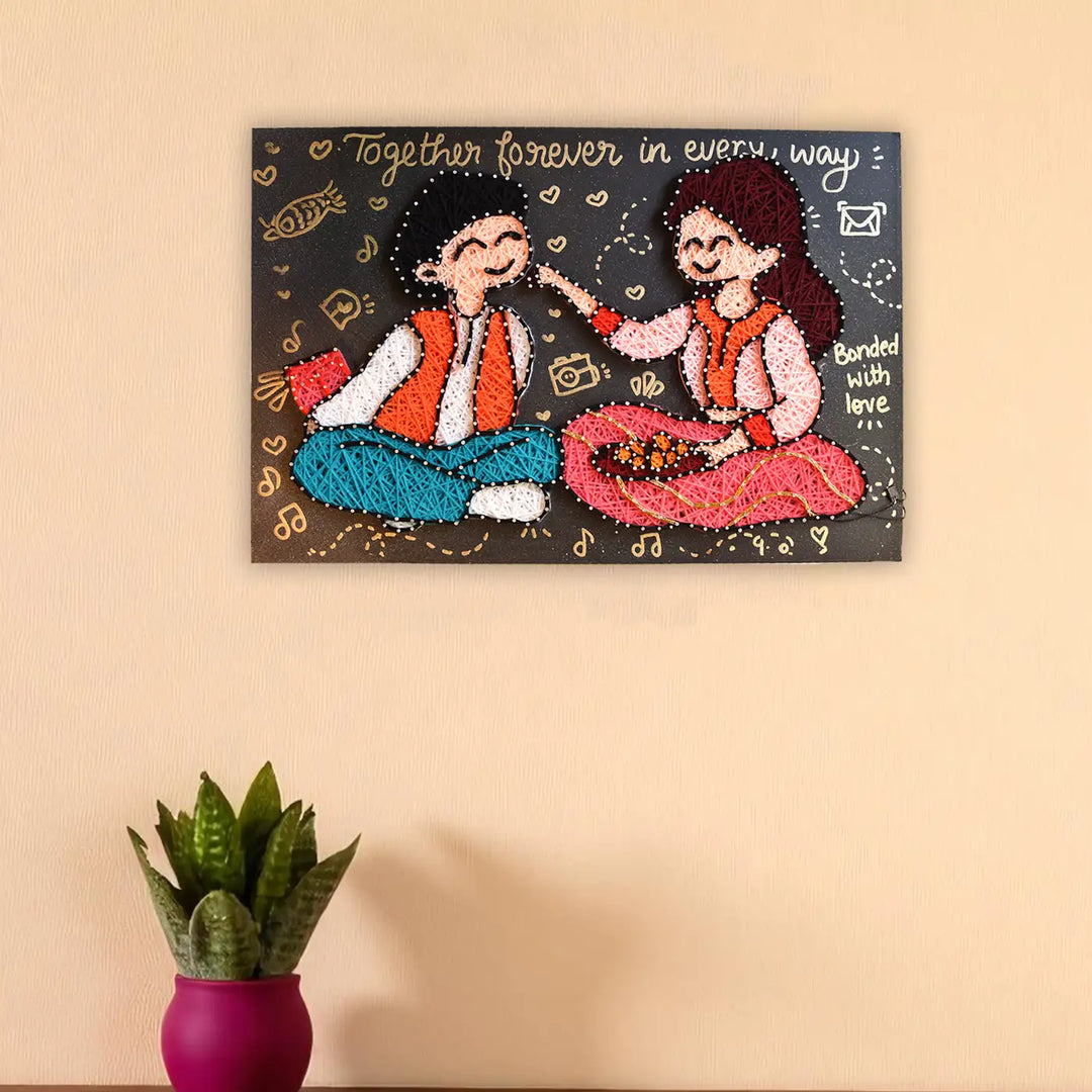 Personalized Handmade String Art Rakhi Celebration Illustration Mdf Wood Decorative Plaque For Siblings