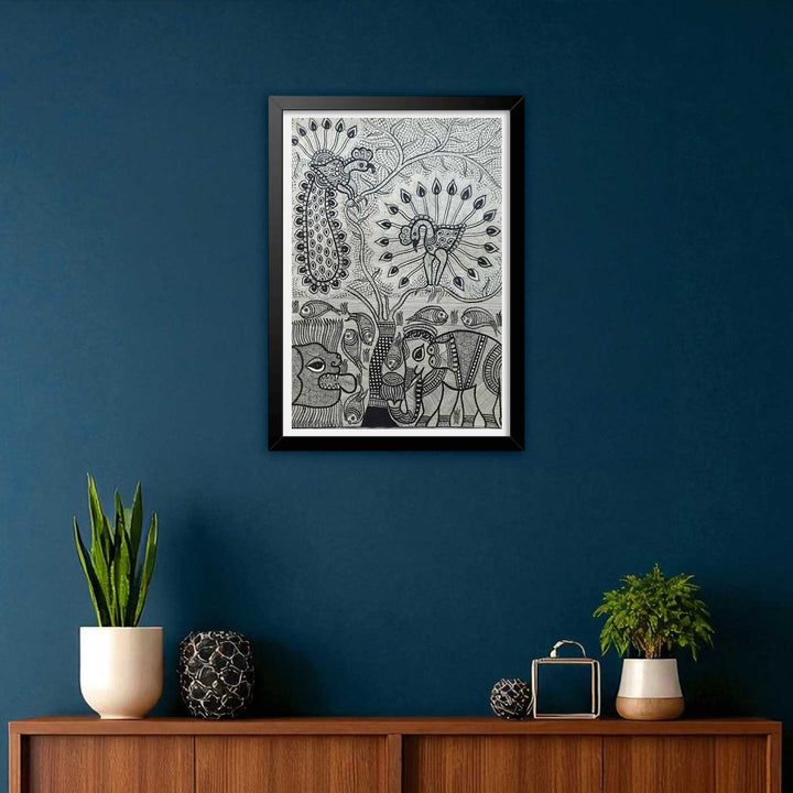 22 x 30 Inch | Harmony of the Forest and Water | Original Hand Painted Madhubani Painting | Natural Pigments On Paper