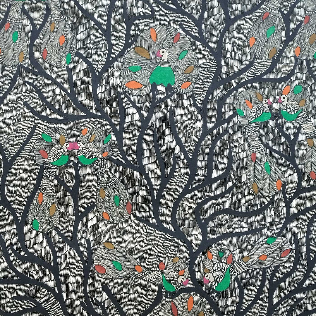 22 x 30 Inch | Peacock Tree | Original Hand Painted Madhubani Painting | Natural Pigments On Paper