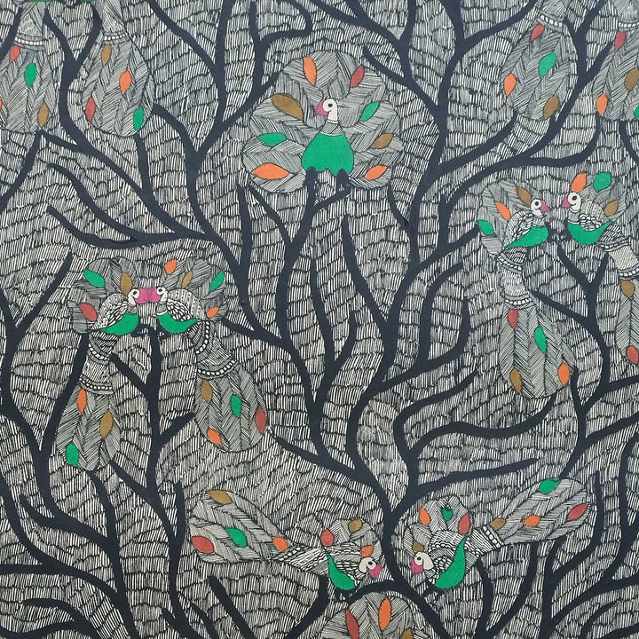 22 x 30 Inch | Peacock Tree | Original Hand Painted Madhubani Painting | Natural Pigments On Paper