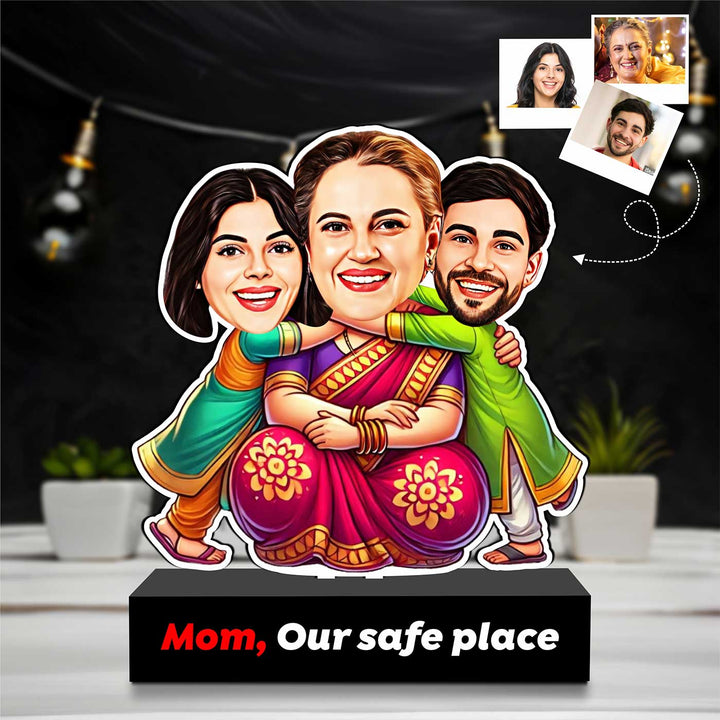 Photo Personalized "Mom, Our Safe Place" MDF Wood Caricature Cutout For Mothers