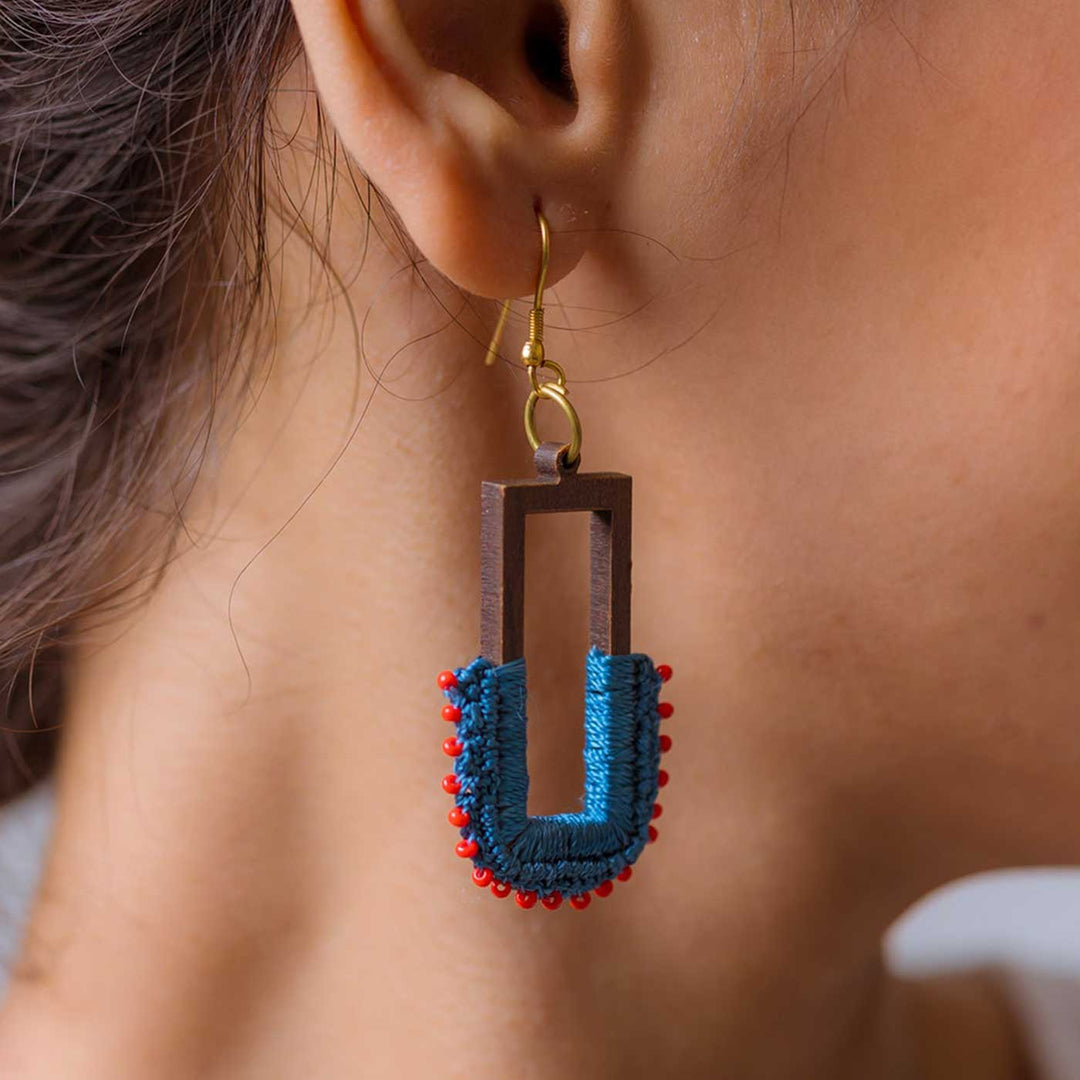Handmade Crochet Indigo Rectangle Loop Earrings