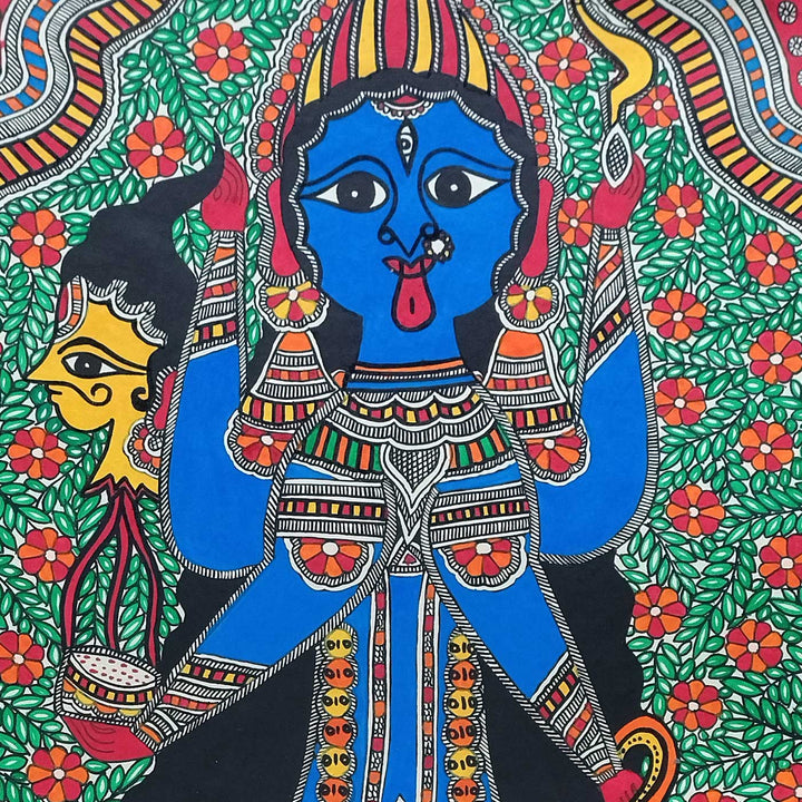 22 x 30 Inch | Goddess Kali | Original Hand Painted Madhubani Painting | Natural Pigments On Paper