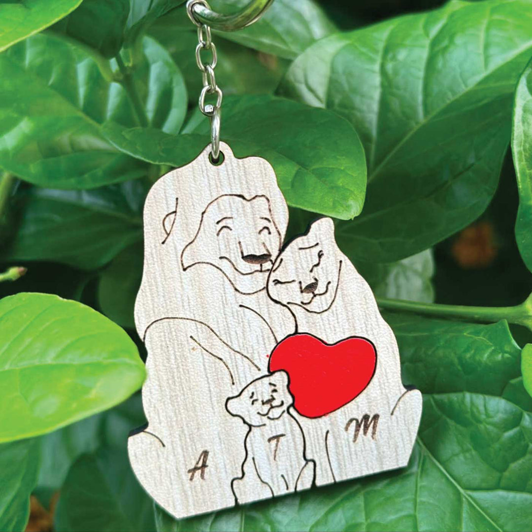Personalized Lion Couple Theme Wooden Keychain