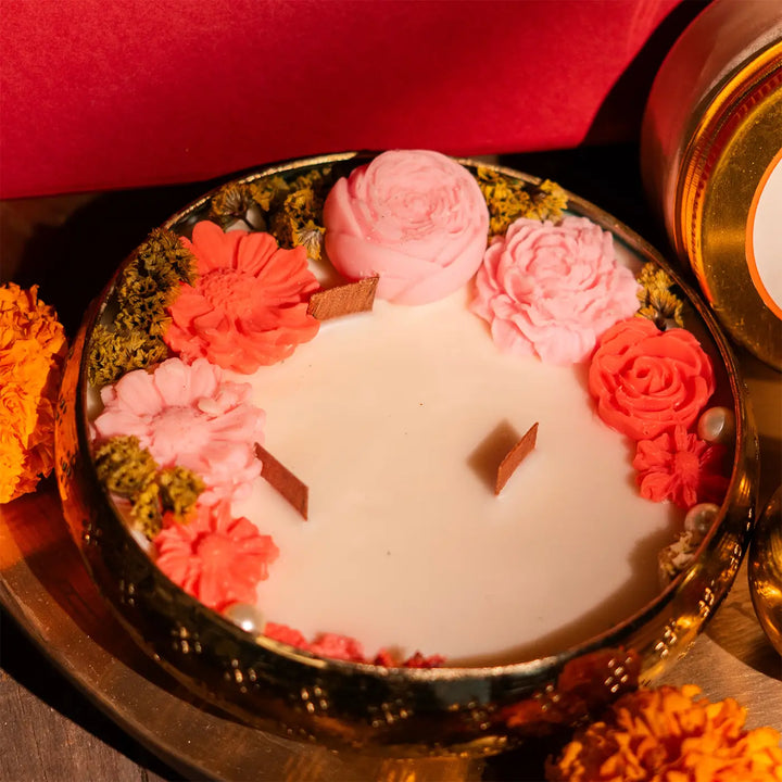 4 Inch | Handmade Pastel Flowers Soy Wax Scented Urli Diya