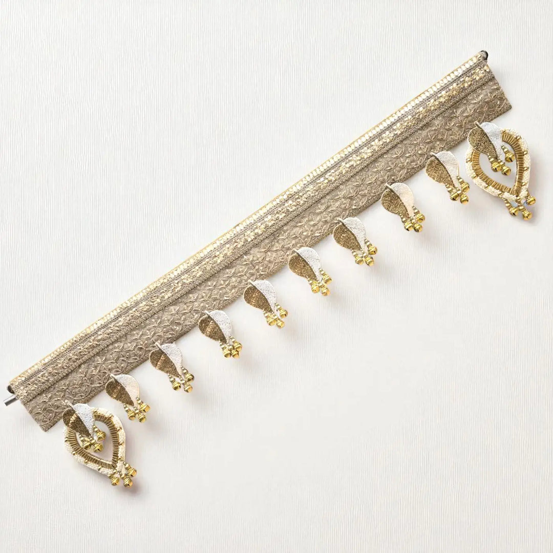 Hand Embroidered Beaded Gold & White Designer Toran
