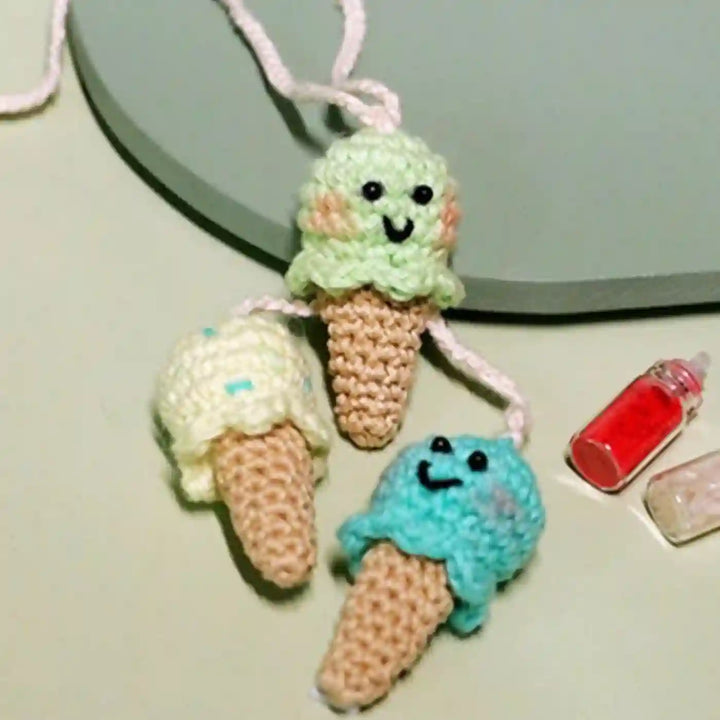 Handmade Crochet Triple Scoop Kids Lumba Rakhi For Girls With Roli Chawal - Close-up of different color cones