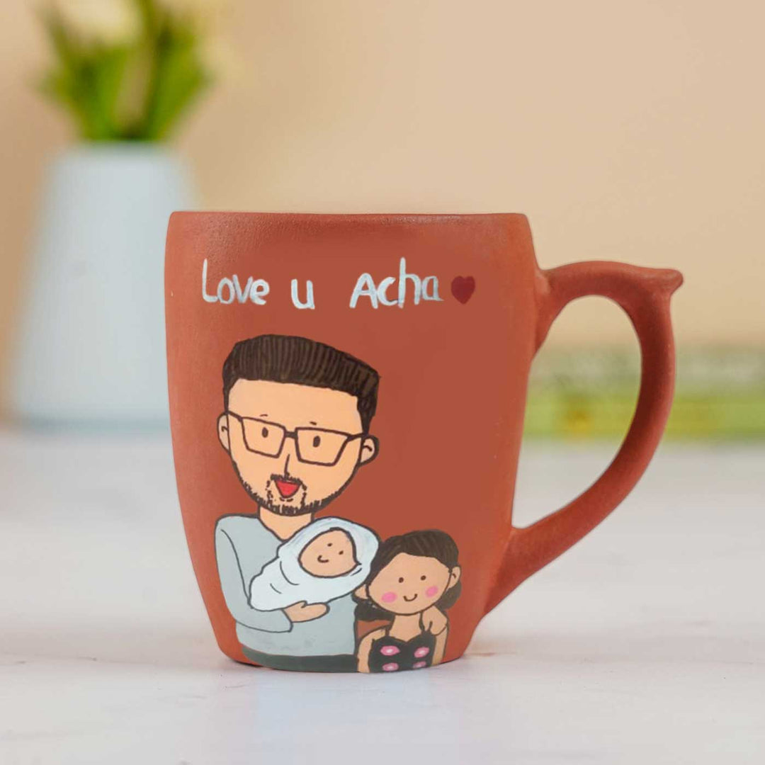 Handpainted Personalised 3D Terracotta Mug with Caricatures