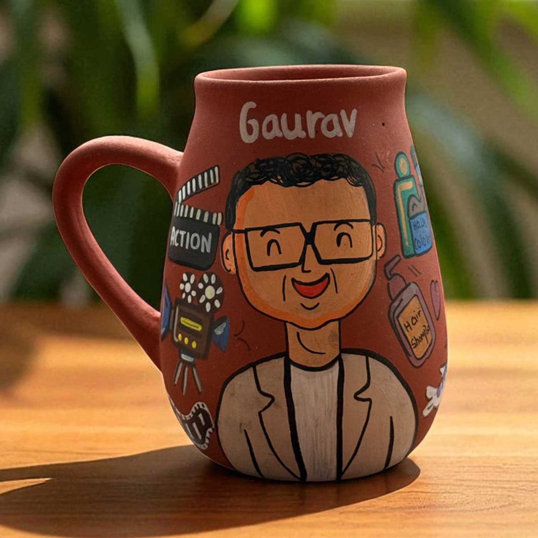 Handpainted Photo Personalized Hobby Theme Clay Mug With Doodles