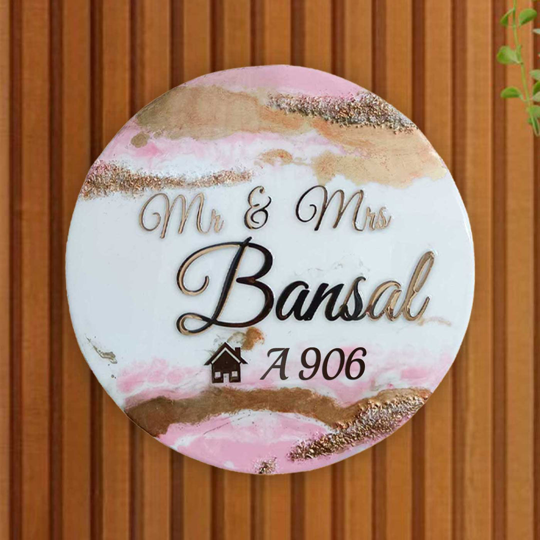 Personalized Round Pink & White Resin Name Plate