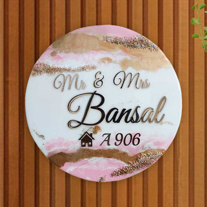 Personalized Round Pink & White Resin Name Plate