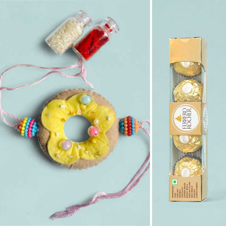 Handmade Doughnut Theme Felt Rakhi With Roli Chawal - Set with Roli Chawal and Chocolate (4)