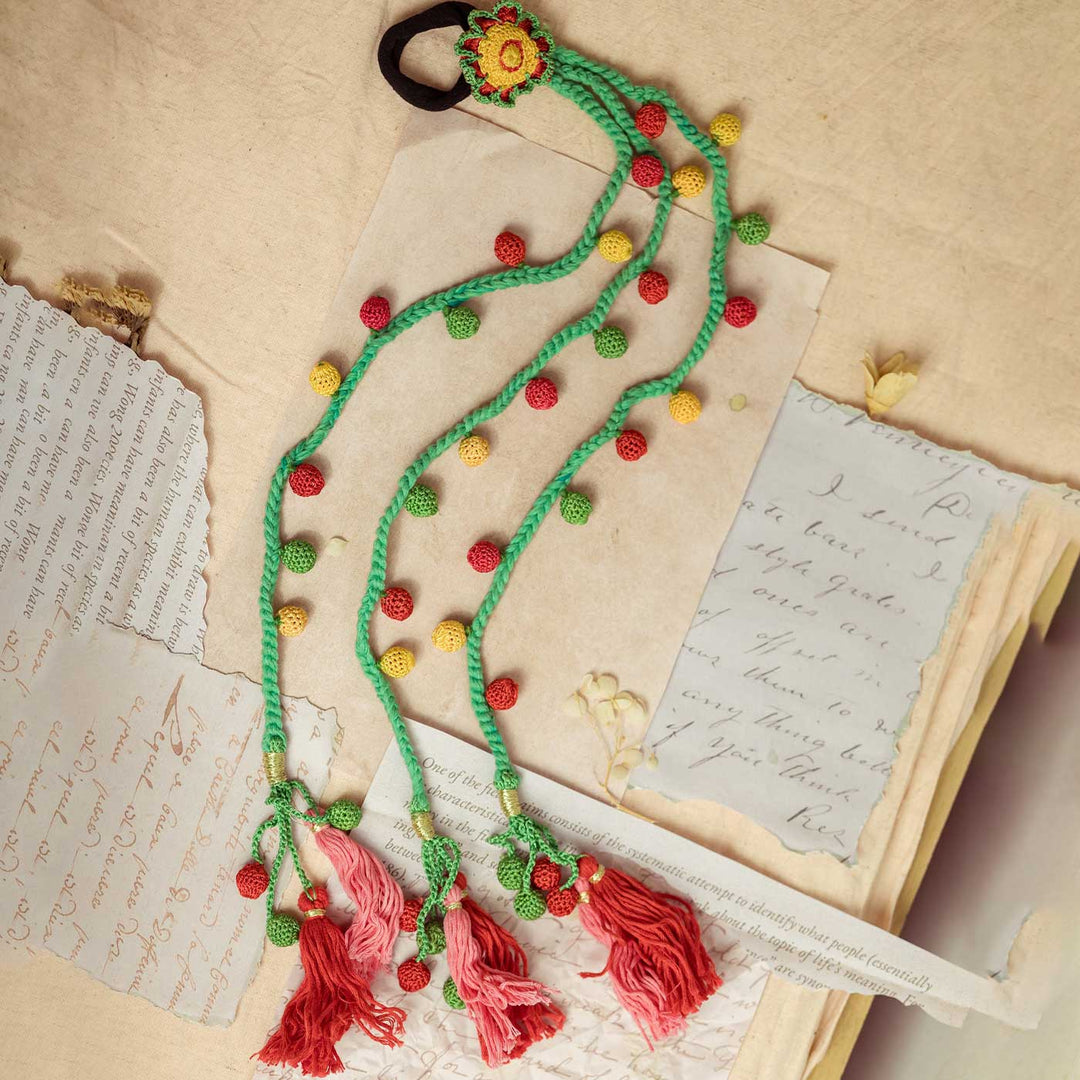 Handmade Crochet Guncha Multicolored Bead Parandi