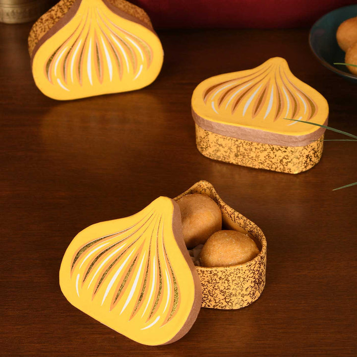 Handmade Modak Shaped Paper Gift Box | Set Of 3