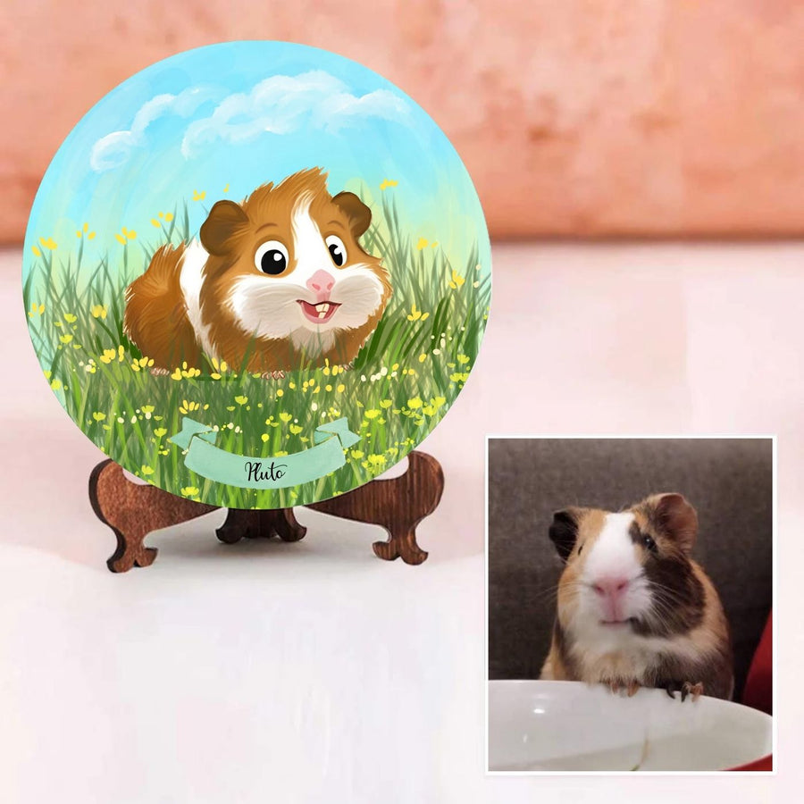 Photo Caricature Nameplate With Stand For Pets 2 - Front View with Reference Photo